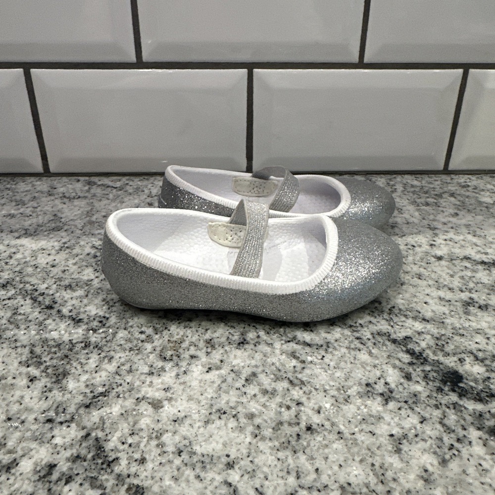Native Shoes Margot Silver Bling Baby Girl Slip On Ballet Flats Shoes‎ C4 Light